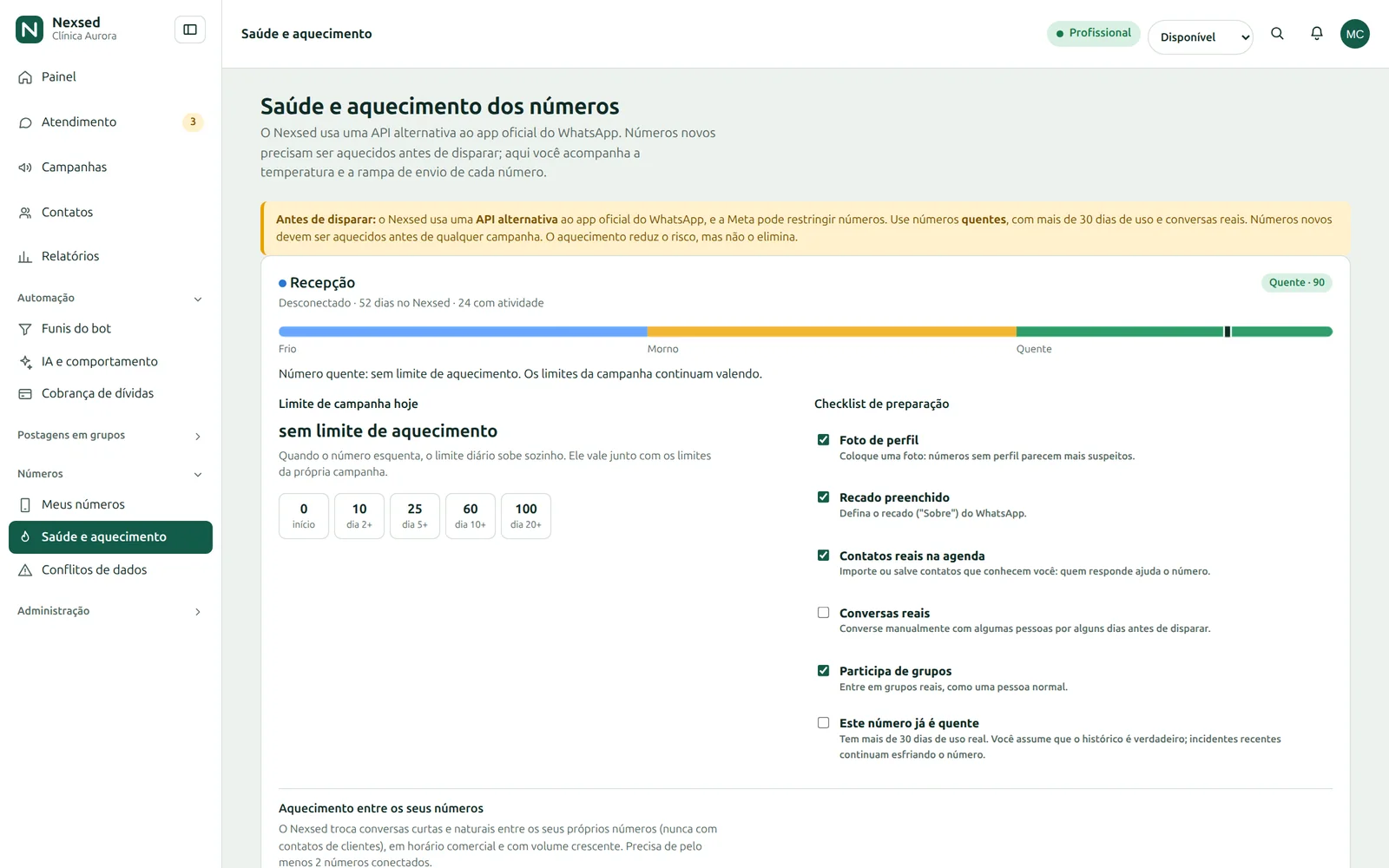 Tela de saúde e aquecimento de um número com termômetro, rampa e checklist